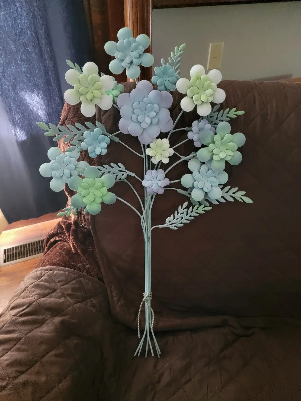 Mint Green Pastel Succulent Metal Floral Bouquet
